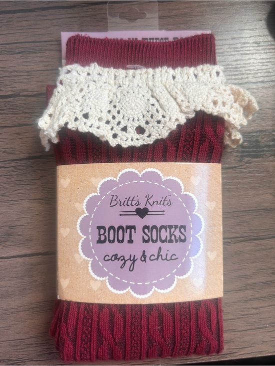 Britt'S Knits Accessories - Britt's Knits Women's Lace Cuff Boot Socks - Burgundy